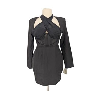 01149 NEW Pretty Little Thing Cross Bust Bodycon Dress Black 12 party cocktail